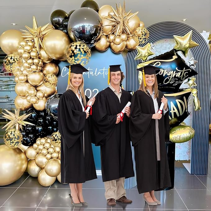 MEBAY 155Pcs Black and Gold Balloon Garland Arch Kit with Gold Confetti Balloons for Graduation New Year Birthday Wedding Party Decorations