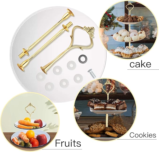 6 Set Tiered Tray Hardware for Cake Stand Mold Crown 3 Tier Cake Stand Fittings Hardware Holder for Wedding and Party Making Resin Cupcake Dessert Platter Serving Stand (Gold, M)