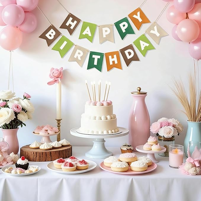 Happy Birthday Banner, Boho Felt Birthday Garland, Reusable Birthday Party Decorations for Kids and Adults, Birthday Decorations for Women, Hanging Banner Decor for Home Office Party