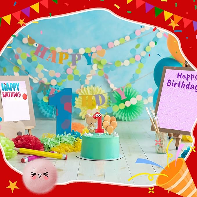 MTLEE Number Birthday Candle Monster Theme Candles Cookies Cake Topper for Girl Boy Cartoon Birthday Party Cake Decorations Supplies(Red,Number 1)