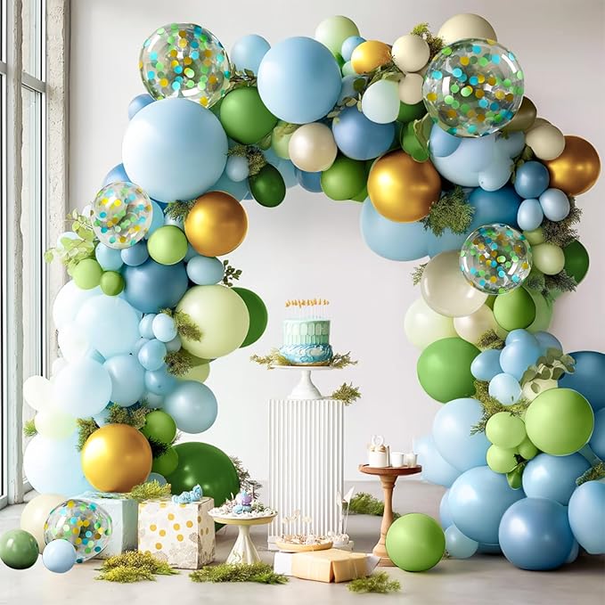 YAOWKY Dusty Blue and Green Balloons Garland Arch Kit,109pcs 18 12 5 Inch Green and Blue Confetti Latex Balloons for Baby Shower, Graduation, Wedding, Bridal Shower, Birthday Party Decorations
