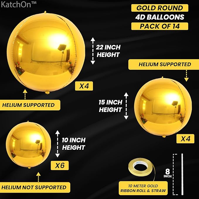 KatchOn, Large Gold Balloons - 22 Inch, Pack of 14 | Gold Foil Balloons for Gold Party Decorations | Metallic Graduation Balloon for Graduation Decorations 2026 | Wedding Decor, Anniversary Decor