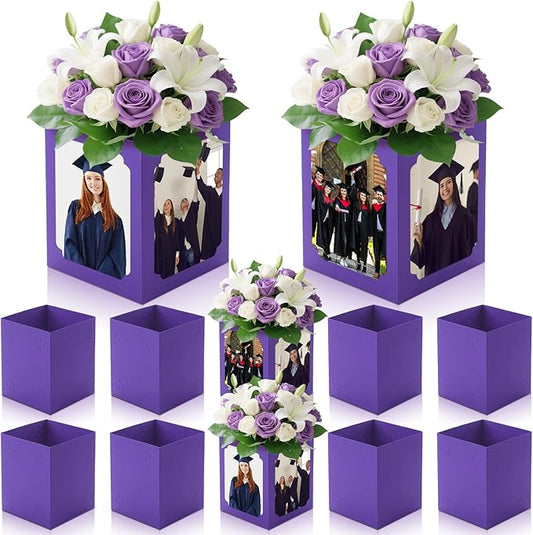 Spiareal 6 Pcs Graduation Box Centerpieces for Table 6/7 Inch Photo Frame Display Congrats Grad Party Favor Gift Picture Table Box Photo Props Frame for Graduation Decoration(Purple)