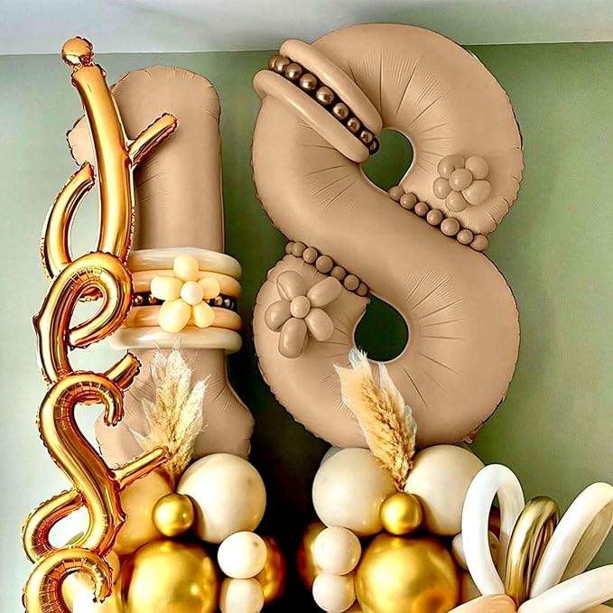 40 Inch Balloon Number 8 Nude, Large Apricot Foil Number Balloons Set 0-9, Neutral Digital 8 Helium Balloons for Girls Boys Men Women 8th 18th 80th Birthday Anniversary Graduation Party Decoration