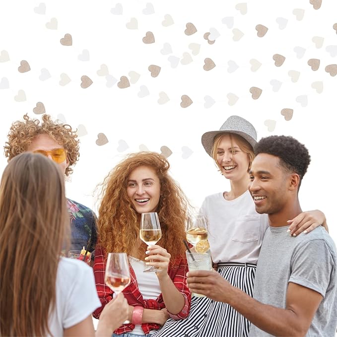 Champagne-Gold Milky-White Birthday Party-Decorations Heart-Garland - 52ft Wedding Hanging Streamers Banner,Bachelorette Engagement Romantic Special Night Baby Bridal Shower Backdrop Decor Burgleda