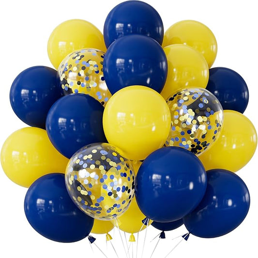 Blue and Yellow Balloons - Navy Blue Balloons 12 Inch Yellow Latex Balloon Glitter Confetti Balloon for Birthday Baby Shower Wedding Party Decorations, Photo Backdrop, 50 PCS