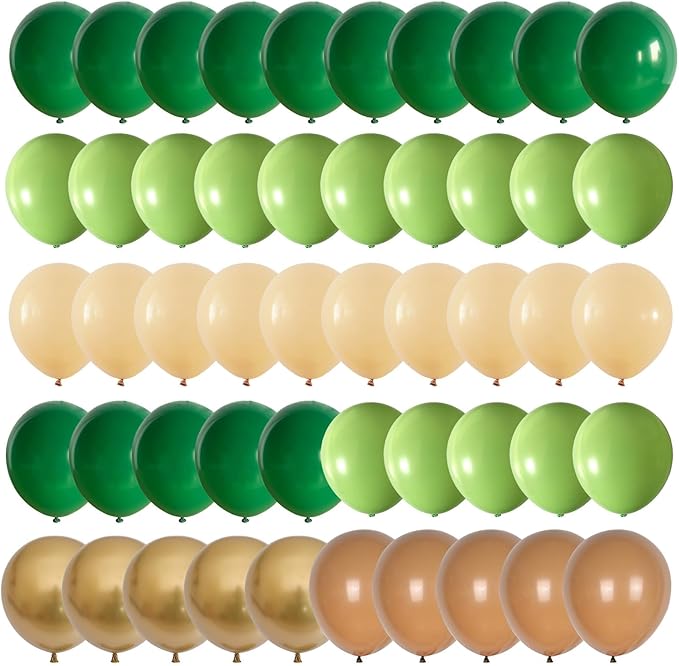 Sage Green Brown Balloons, 60PCS Green Brown Beige Jungle Safari Wild Woodland Balloon, Retro Green Metallic Gold Coffee Apricot Balloons for Boy First Birthday Baby Shower Wedding Party Decorations