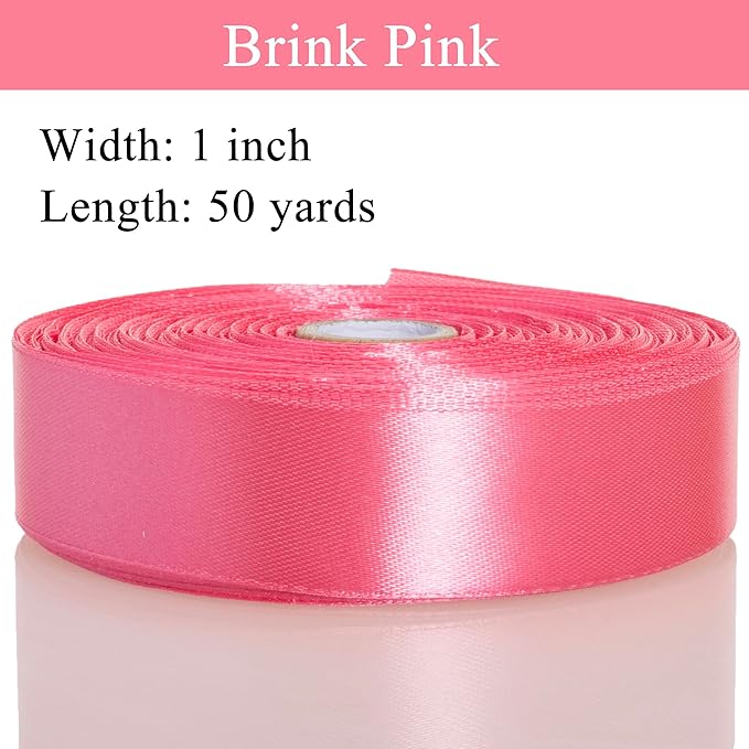 YASEO 1 Inch Brink Pink Solid Satin Ribbon, 50 Yards Craft Fabric Ribbon for Gift Wrapping Floral Bouquets Wedding Party Decoration