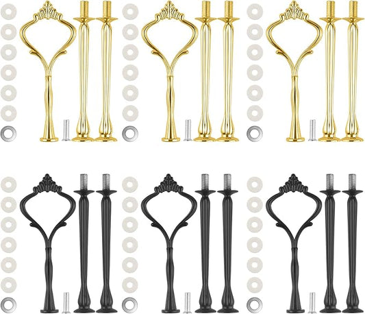 6 Set Large Tiered Tray Hardware for Cake Stand Mold Crown upgrade 3 Tier Cake Stand Fittings Hardware Holder for Party and Wedding Making Resin Cupcake Dessert Platter Serving Stand (Gold & Black)