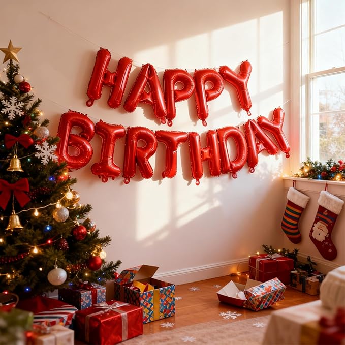 Red Happy Birthday Balloon Banner -16 Inch Mylar Foil Letters Balloons, Reusable Birthday Decorations and Party Supplies, Suitable for Men and Women's Birthday Decorations，Party Backdrop