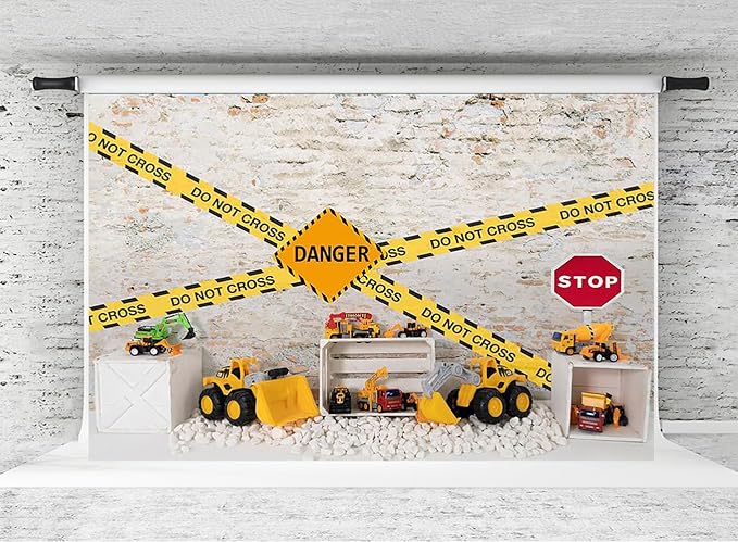 Kate Construction Backdrop for Birthday Party Boys Photograhy Background Dump Truck Children Photoshoot Props, 10x6.5ft