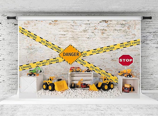 Kate Construction Backdrop for Birthday Party Boys Photograhy Background Dump Truck Children Photoshoot Props, 10x6.5ft
