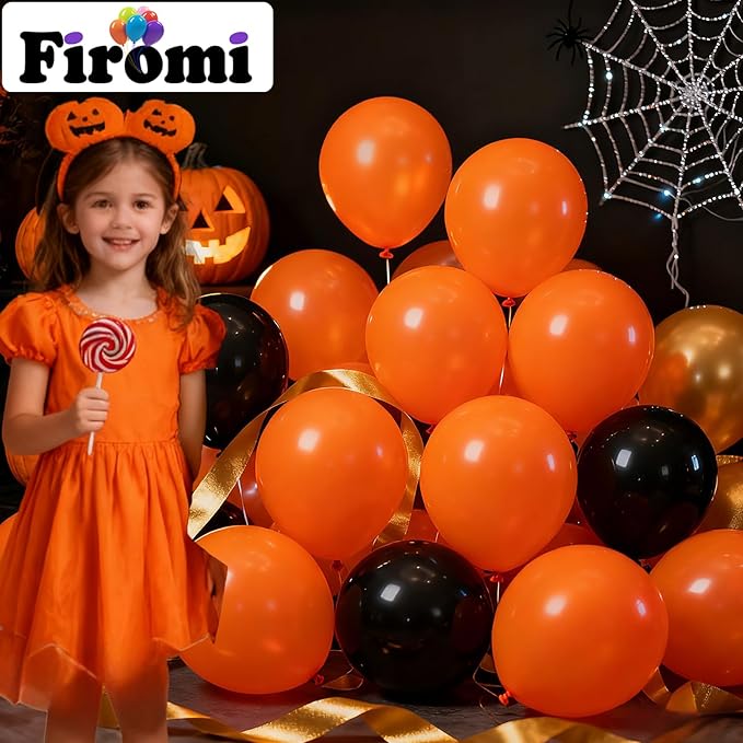 Firomi Orange Balloons 12-inch 100 Pack Thicken Latex Balloon (with 3 Ribbons)