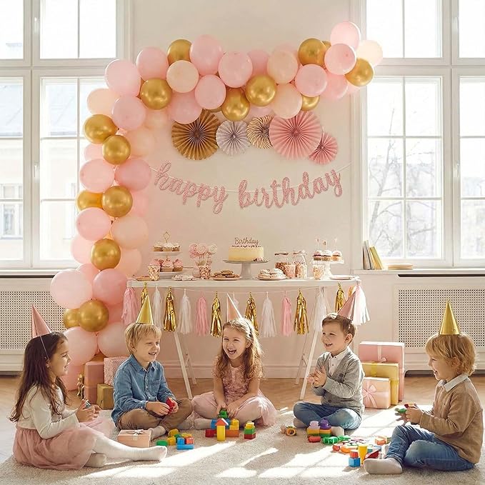 Glitter Happy Birthday Banner Sign, Reusable Birthday Celebration Garland Hanging Decorations, Wall Backdrop Banners DIY Party Supplies for Girls, Women (Rose Gold)
