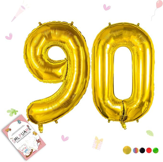 40 inch Number Balloon 0-9 Gold Large Number 90 Balloons,Digital Balloons for Birthday Party Celebration Decorations Supplies, Helium Foil Number Balloons for Wedding Anniversary