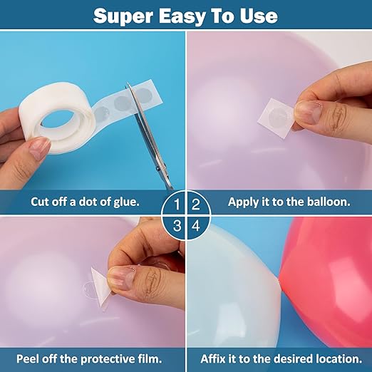 KICNIC Balloon Arch Strip Kit for Garland, 32.8 Feet Balloon Tape Strips and 200 Glue Point Dot Stickers for Party Wedding Birthday Baby Shower Graduation Decorations
