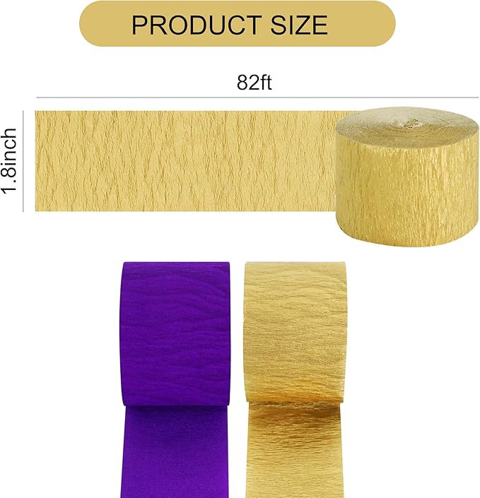 BEISHIDA 8 Rolls Purple and Gold Crepe Paper Streamers for Graduation Lacker Basketball Party Decorations Birthday Baby Shower Wedding DIY Craft Paper(1.8 Inch x 82 Ft/Roll)