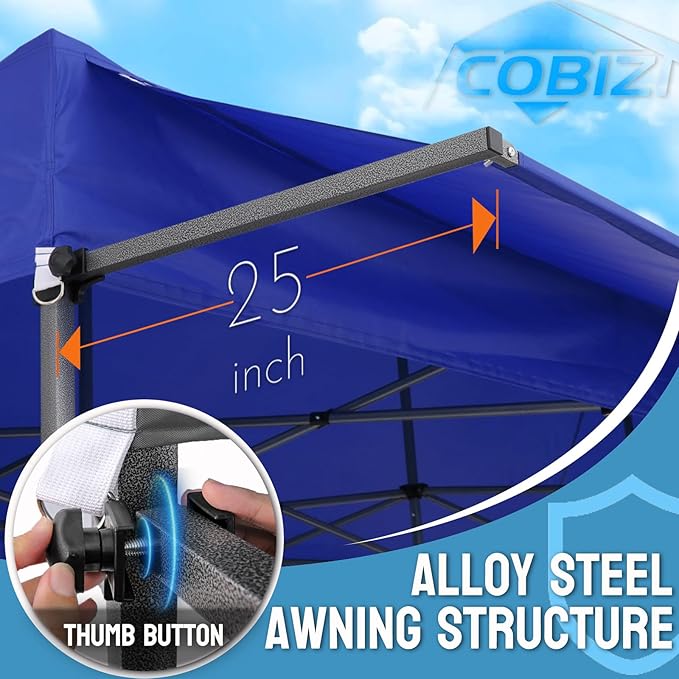 COBIZI 10X30 Pop Up Canopy Tent Heavy Duty with Sidewalls, Outdoor Commercial Canopy with Awning, Waterproof&69 SF Extended Awning, Vendor Tent for Market, Party Events, Dark Blue
