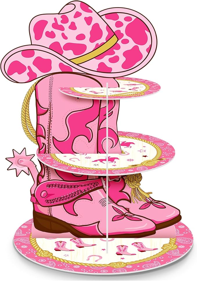 Zopeal Western Cowgirl Cupcake Stand Party Decorations Western Theme 3 Tiered Cowboy Cupcake Holder Birthday Dessert Stand for Wild West Baby Shower Birthday Bachelor Party Supplies