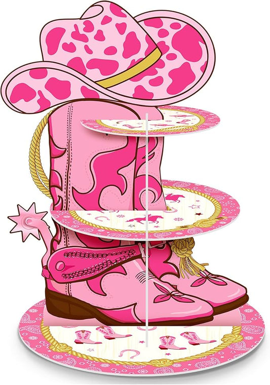 Zopeal Western Cowgirl Cupcake Stand Party Decorations Western Theme 3 Tiered Cowboy Cupcake Holder Birthday Dessert Stand for Wild West Baby Shower Birthday Bachelor Party Supplies