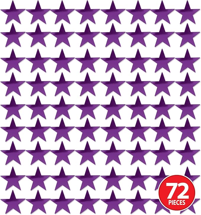 Beistle 72-Pack Foil Purple Star Cutouts, Party Decorations for Festive Events, Celebrations, & Gatherings, Starry Theme Decor for Wall & Table, 5”