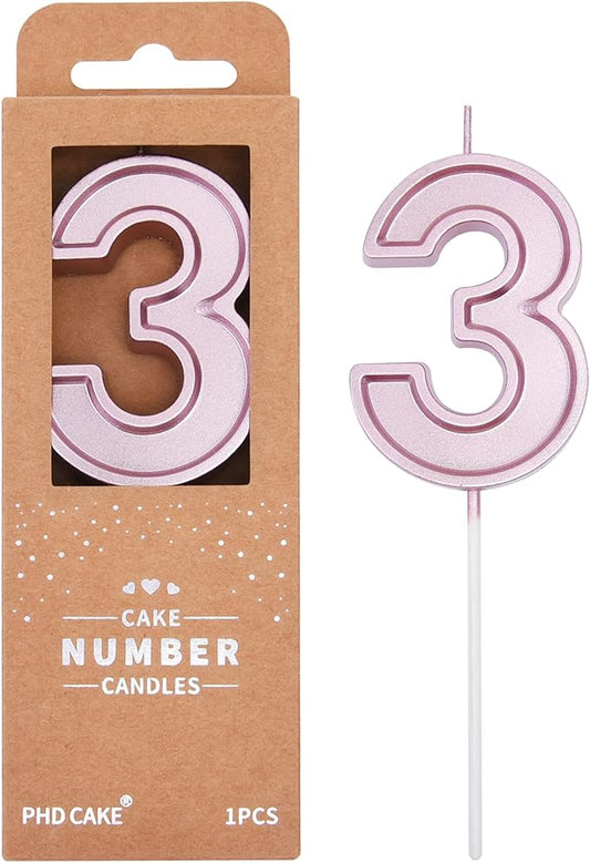 PHD CAKE 2.76 Inch Luxe Rose Gold 3 Number Birthday Candles, Rose Gold Number Candles, Cake Number Candles, Party Celebration