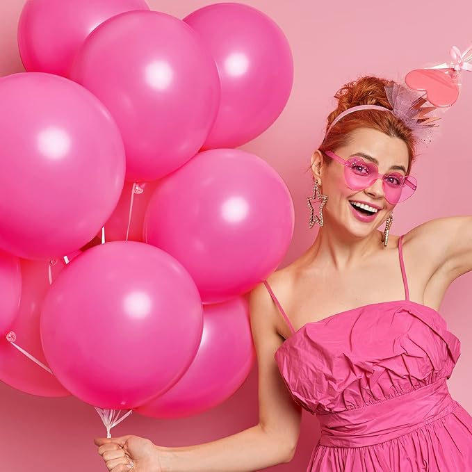 RUBFAC 129pcs Hot Pink Balloons, Latex Magenta Pink Balloon Arch Kit Garland Different Sizes 18 12 10 5 Inch for Birthday Baby Shower Wedding Princess Theme Party Decoration