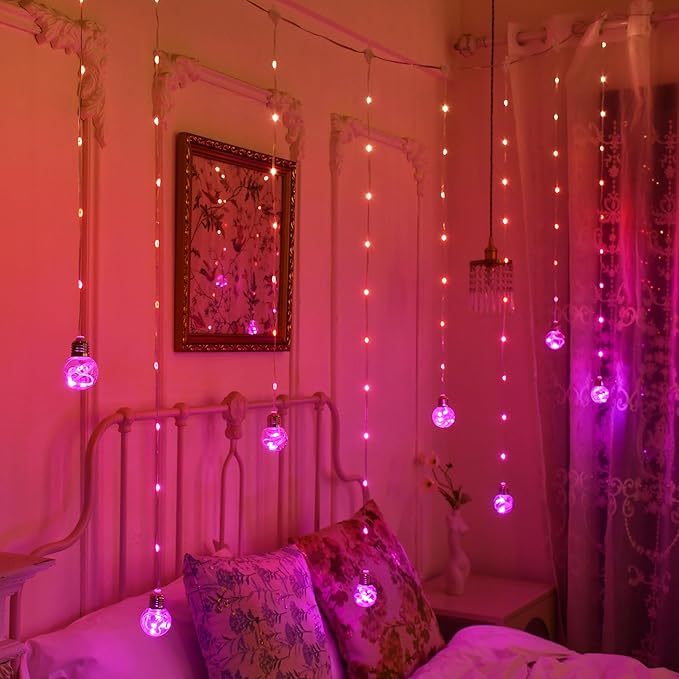 Color Changing Wishing Ball Curtain Lights, 9.8 x 3.3 FT RGB LED Fairy Light with Remote App Control, Music Sync Window Backdrop Wall Hanging Lights for Bedroom Party Halloween Christmas Decoration