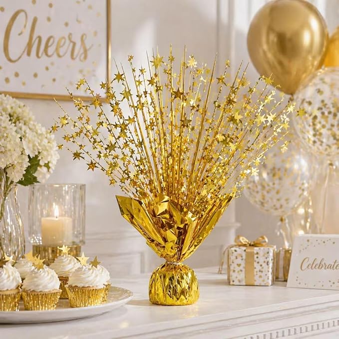 Metallic Foil Spray Centerpiece Stars for Wedding, Birthday, Anniversary, Christmas Table Decor, Holiday Festival Baby Shower Graduation Mantle Party Decorations (Gd630)