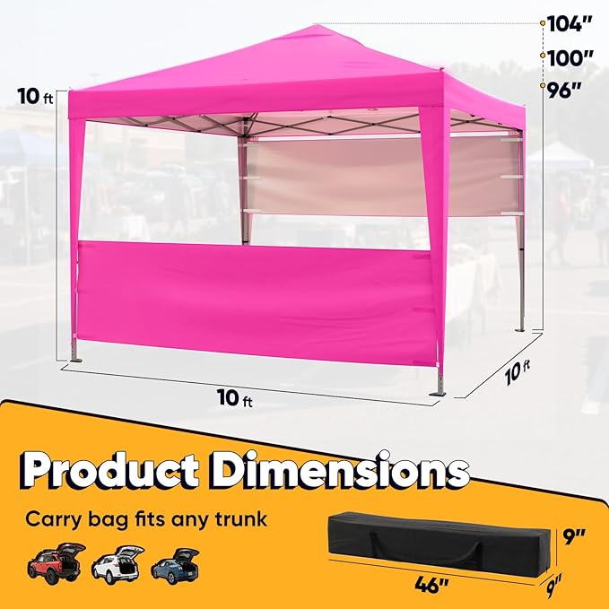 Quictent 10x10 Pop Up Canopy Tent with 2 Half Sidewalls, Instant Setup Gazebo for 1 Person, Portable & Compact, Waterproof & UV Protection, Ideal for Camping, Beach, Parties, and Outdoor Events