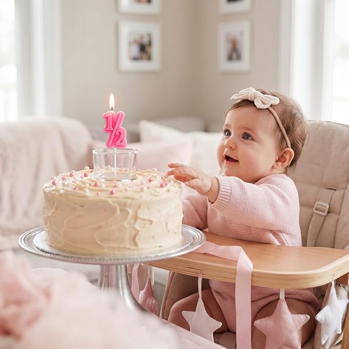 BBTO Half Birthday Candle 1/2 Year Old Cake Topper for Baby's Half Year Old Birthday Anniversary Celebration Party Decorations(Pink)