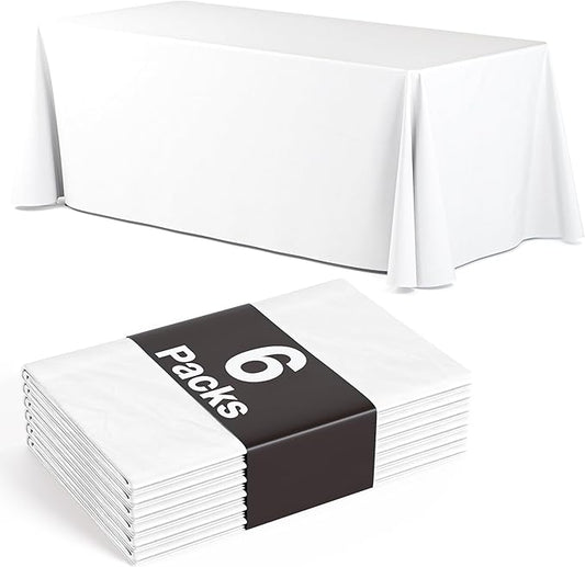 6 Pack White Plastic Table Cloth - 70 x 120 Inch Rectangle Disposable Tablecloth for Parties - Rectangle Tablecloth - Disposable Table Cloths for Parties - Great for Picnics And Formal Events