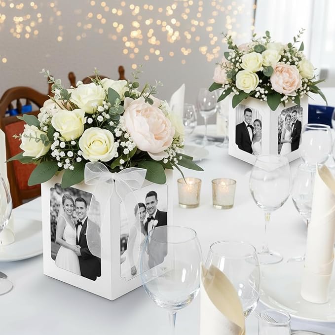 Spiareal 6 Pcs Graduation Box Centerpieces for Table 6/7 Inch Photo Frame Display Congrats Grad Party Favor Gift Picture Table Box Photo Props Frame for Graduation Decoration(White)