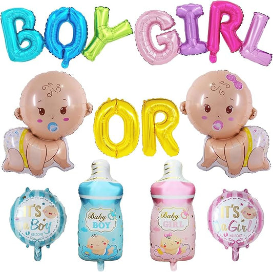 10 Pcs Gender Reveal Balloons, Baby Balloon Baby Shower Foil Balloons Boy Or Girl Letter Balloon,Boy Girl Mylar Balloons for Welcome Home birthday Gender Reveal Party Decorations