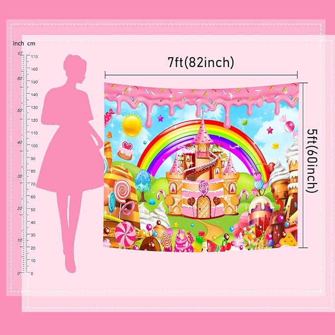Mocsicka Candyland Backdrop Sweet Cartoon Rainbow for Kids Baby Shower Birthday Candyland Party Decorations Donut Candy Castle Ice Cream 1st Birthday Photography Background (Rainbow, 8x6ft(96"x72"))