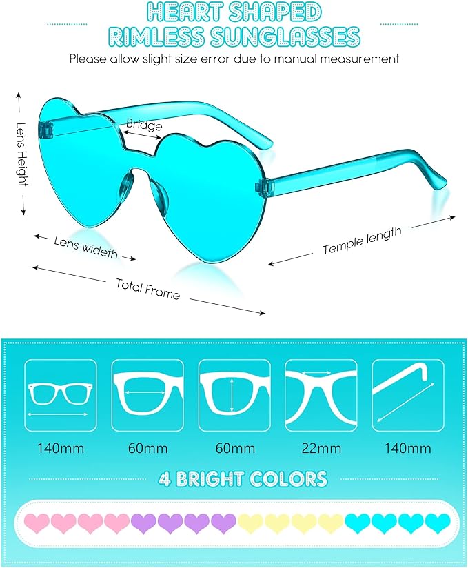 Colzzy 16 Pair Heart Shaped Sunglasses Bulk Witch Birthday Party Sunglasses Candy Color Eyewear for Party Women