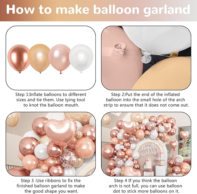 HILAVO Rose Gold Balloons Garland Arch Kit 18 10 5 In Rose Gold Heart Foil Balloon Pearl White Chanmpagne Rosegold Confetti Balloons for Girls Women Mothers Day Bridal Baby Shower Birthday Party Decor