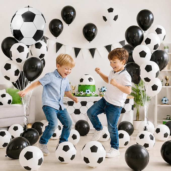 Soccer Balloons, 12 Inch Black White Latex Balloons with 22 Inch Soccer Ball 4D Foil Balloon for Boys Kids Sport Theme Birthday Decorations Football Lover Men Party Baby Shower Decor Supplies