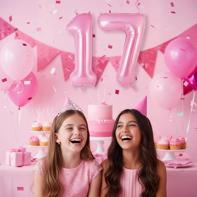 Pink Number 17 Balloons, Big Large Foil Number Balloons, Jumbo Giant Mylar Balloons for Birthday Party Decorations Supplies Anniversary (Number 17)