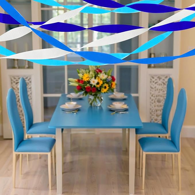 PheiLa Blue Party Decorations, 4 Rolls Blue and White Paper Party Streamers for Birthday Party Wedding Baby Bridal Shower Decoration, 1.77 Inch x 82 Ft/Roll, 328ft