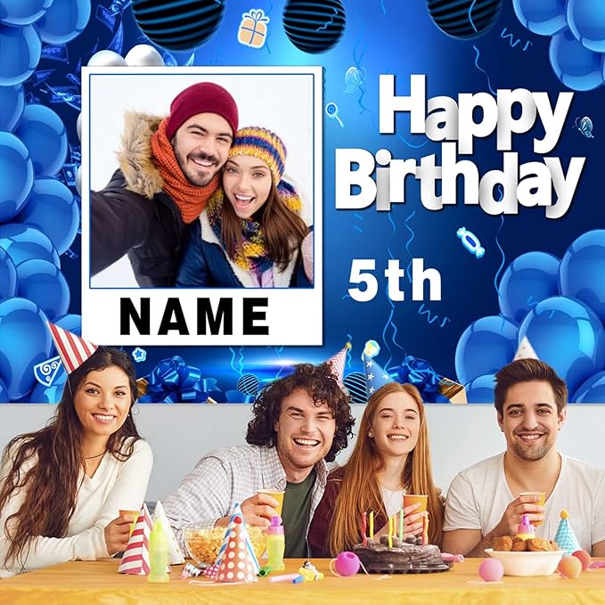 Custom Navy Blue and Gold Happy Birthday Sign Birthday Party Decorations Supplies Personalized Navy Blue Backdrop Banner (6x9ft)