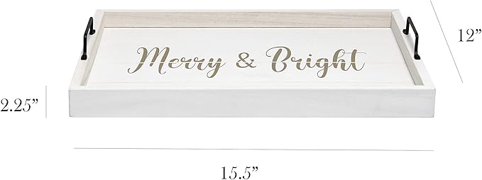Elegant Designs HG2000-WMB Decorative Wood Serving Tray w/Handles, 15.50" x 12", Merry & Bright (Pack of 4)
