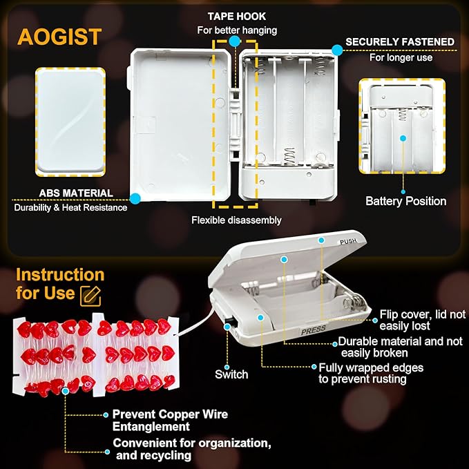 Aogist 2-Pack 50LED Valentine's Day Fairy Lights -16ft Super Bright 3D Red Heart String Light Battery Operated Mather's Day Gift Decor for Indoor/Outdoor Party Home Yard Tree Decor
