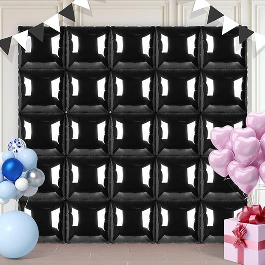 Black Square Foil Balloons 25 Pcs Metallic Black Balloons Wall Backdrop for New Year Graduation Birthday Bridal Shower Party Arch Backdrop Decorations