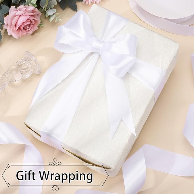 woric White Satin Ribbon 1 1/2 Inch 60 Yards White Wedding Decor Bows Ribbon for Corsage Wristlet Gift Wrapping Chair Bows Bride Shower Flower Bouquet Mothers Day