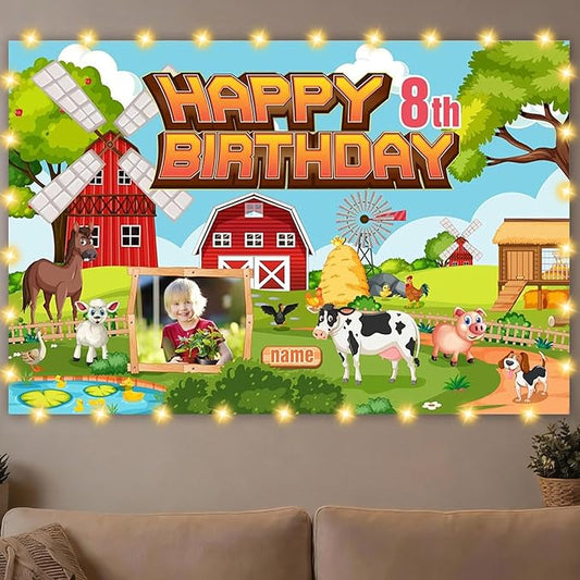 Custom Farm Birthday Party Decorations Supplies,Personalization Farm Animal Themed Birthday Party Decorations Supplies,Farm Theme Happy Birthday Banner Background