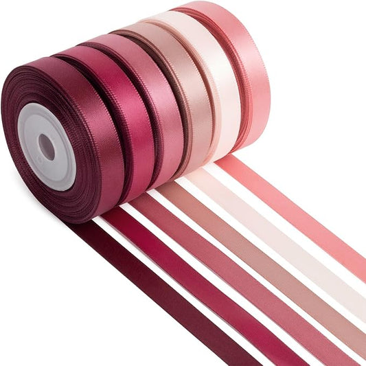 Rose Ribbon Thin 3/8 Inch x 60 Yards Dusty Rose, Dusty Pink, Rosy Mauve, Double Faced Satin Ribbon for Gift Wrapping, Flower Bouquet, Wedding Invitation, Bows, Crafts, Gift Bags