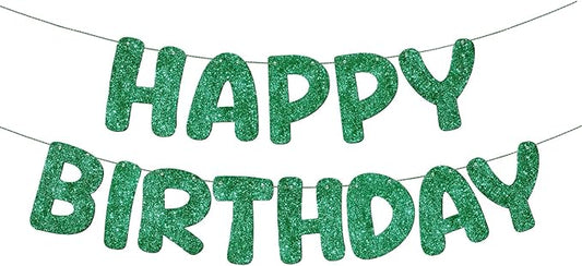 Fulmoon Glitter Pre Strung Happy Birthday Banner No DIY Party Decorations Happy Birthday Sign Decor for Men Women Boy Girls Backdrop(Green)