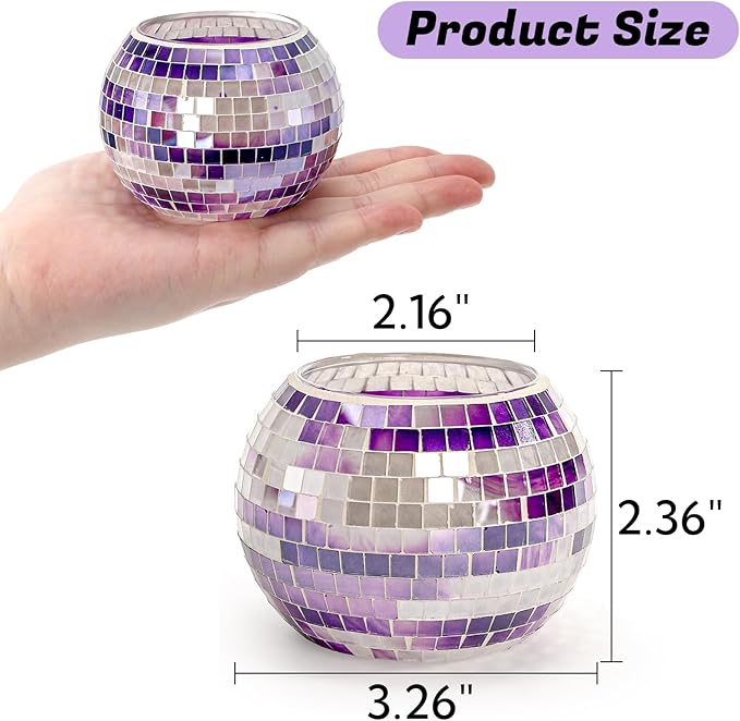 SOUJOY 6 Pack Votive Candle Holder, Handmade Mosaic Glass Tealight Holders, Diwali Decorative Scented Candle Bowl for Valentine, Party, Christmas Table Centerpiece Decor
