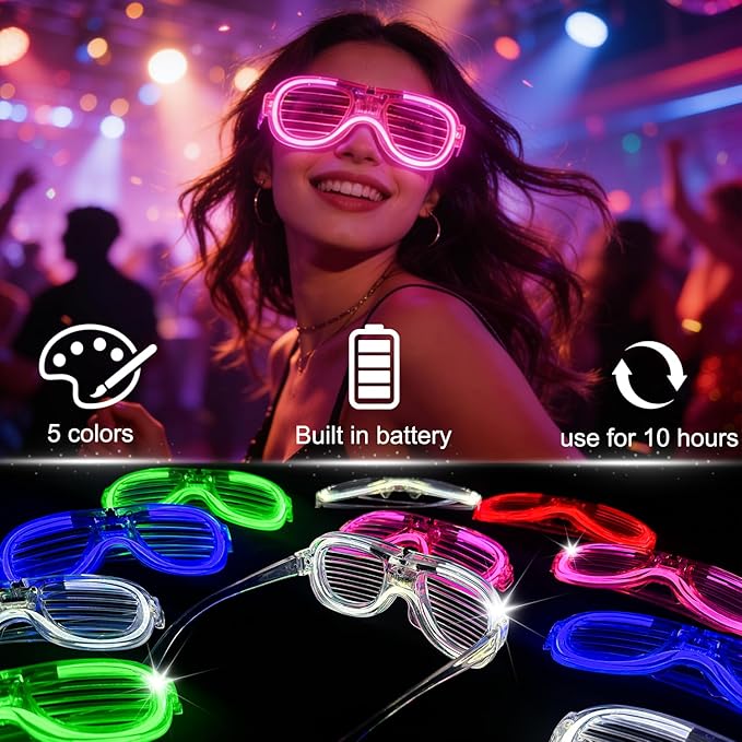 10PCS LED Light Up Glasses - 5 Neon Colors Glow in The Dark Party Supplies, Strobe Eyewear for Halloween Parties, Wedding, Birthday Bashes, Raves, Concerts & Gamer Parties